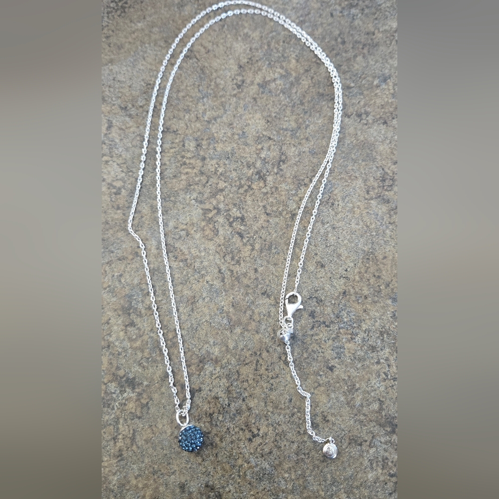 Hillberg & Berk 925 18" Sterling Silver Chain And Blue Glitter Ball
